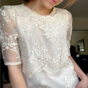 frilly white lace top from korea :3